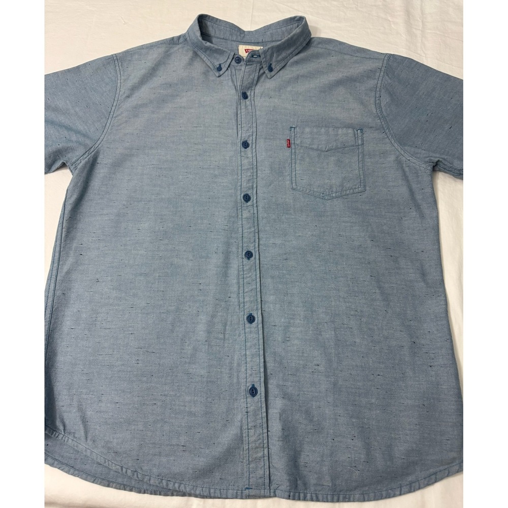 Levi's VintageButton Down ShirtMen XL Blue Short Sleeve Speckled‎ Snaps - Picture 3 of 6